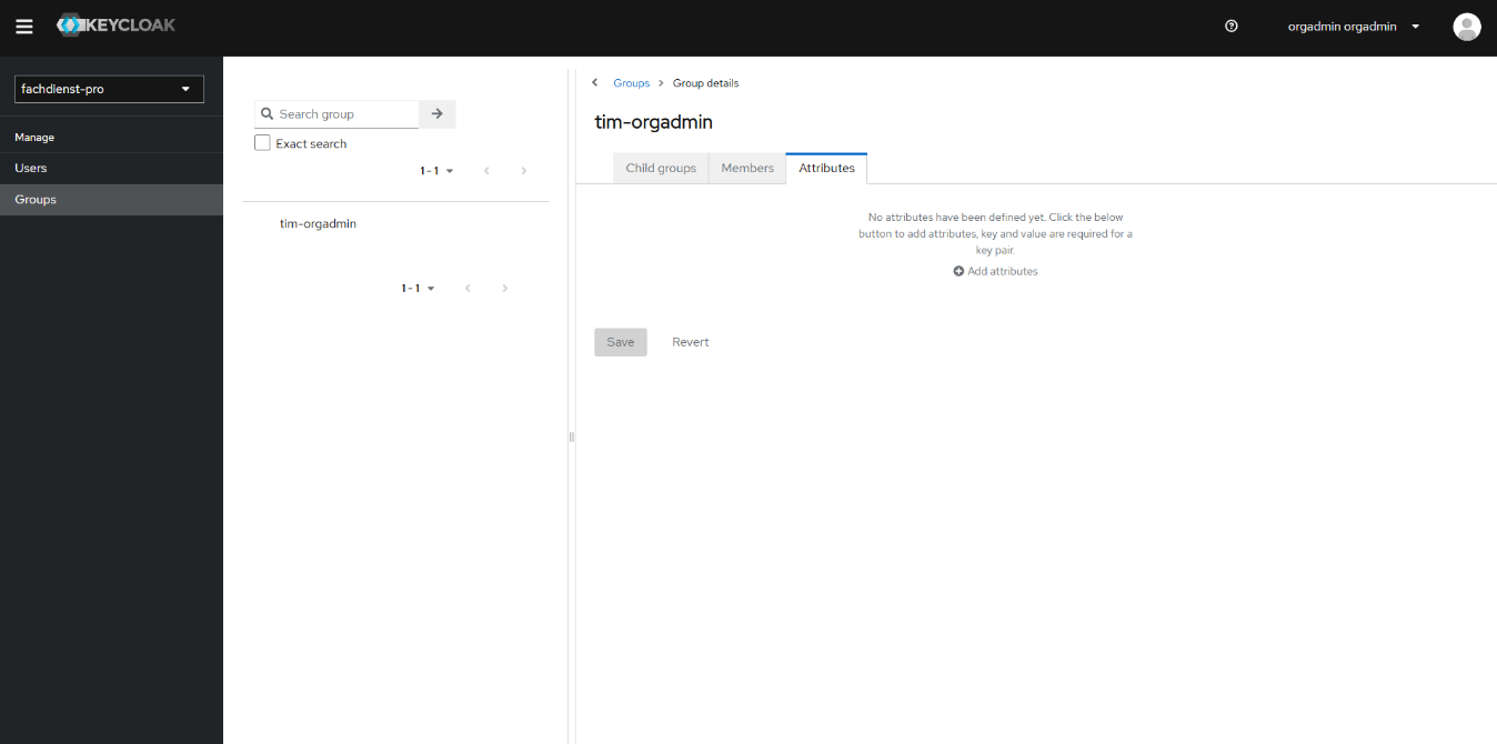Bearbeitungsansicht einer ausgewählten Gruppe, Reiter Attributes