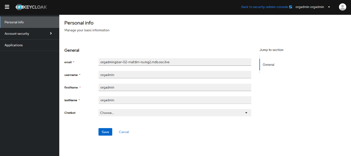 Ansicht KeyCloak, Manage your basic information