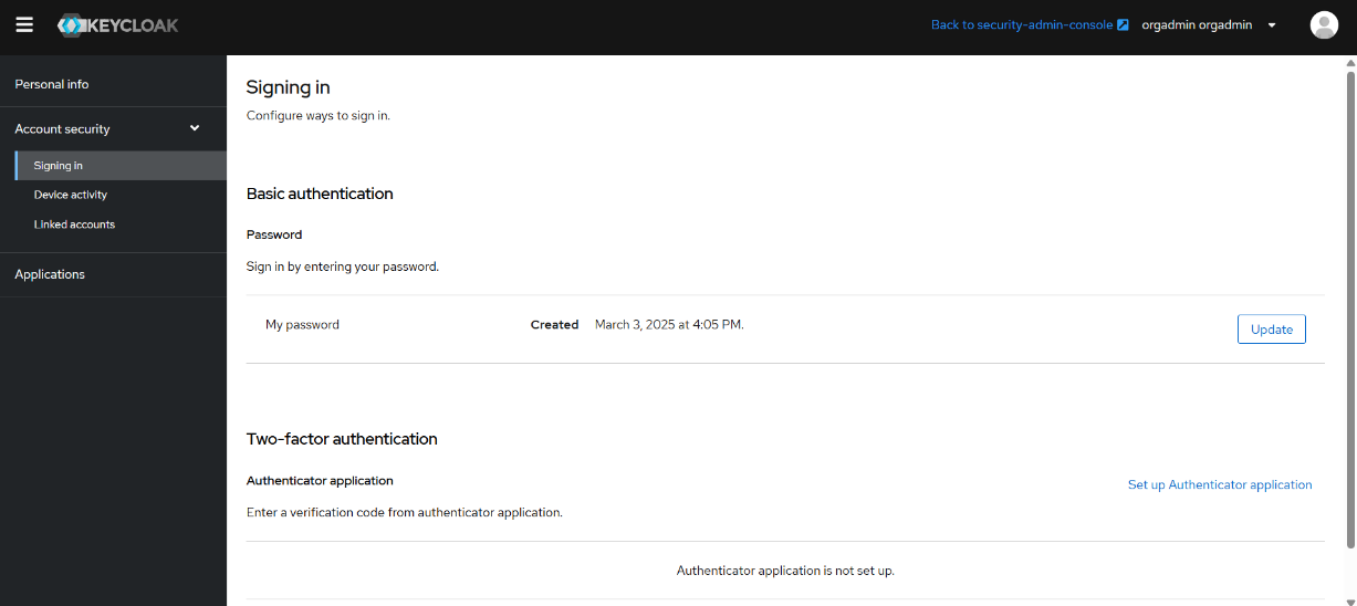 Ansicht KeyCloak, Configure ways to sign in