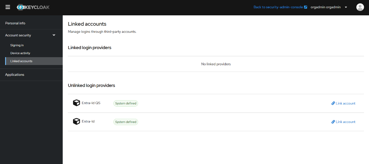 Ansicht KeyCloak, Manage logins through third-party accounts