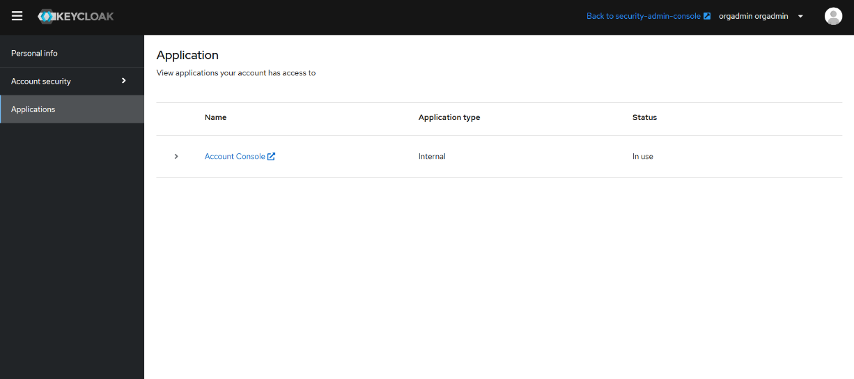 Ansicht KeyCloak, View applications your account has access to