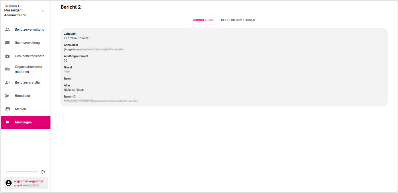 Grundlegende Informationen zu einer Meldung