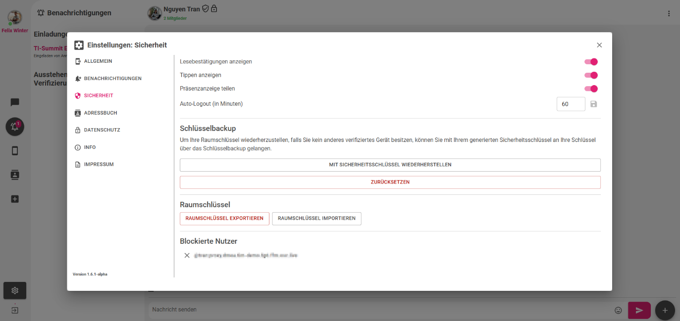 Einstellungen: Sicherheit