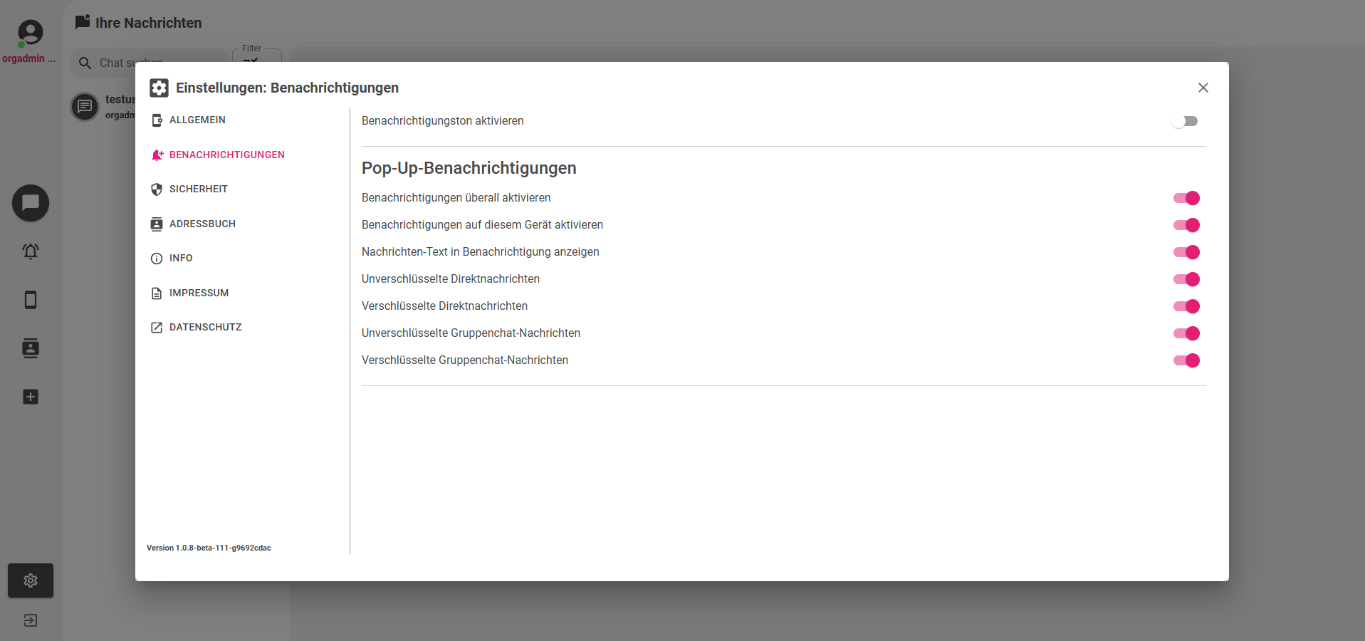 Einstellungen, Reiter Benachrichtigungen