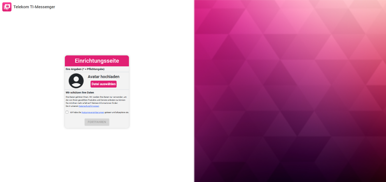 Einrichtungsseite am Telekom TI-Messenger