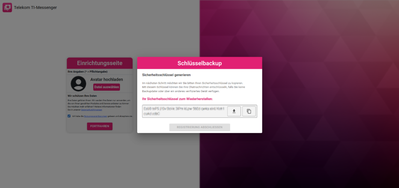 Dialog für das Schlüsselbackup