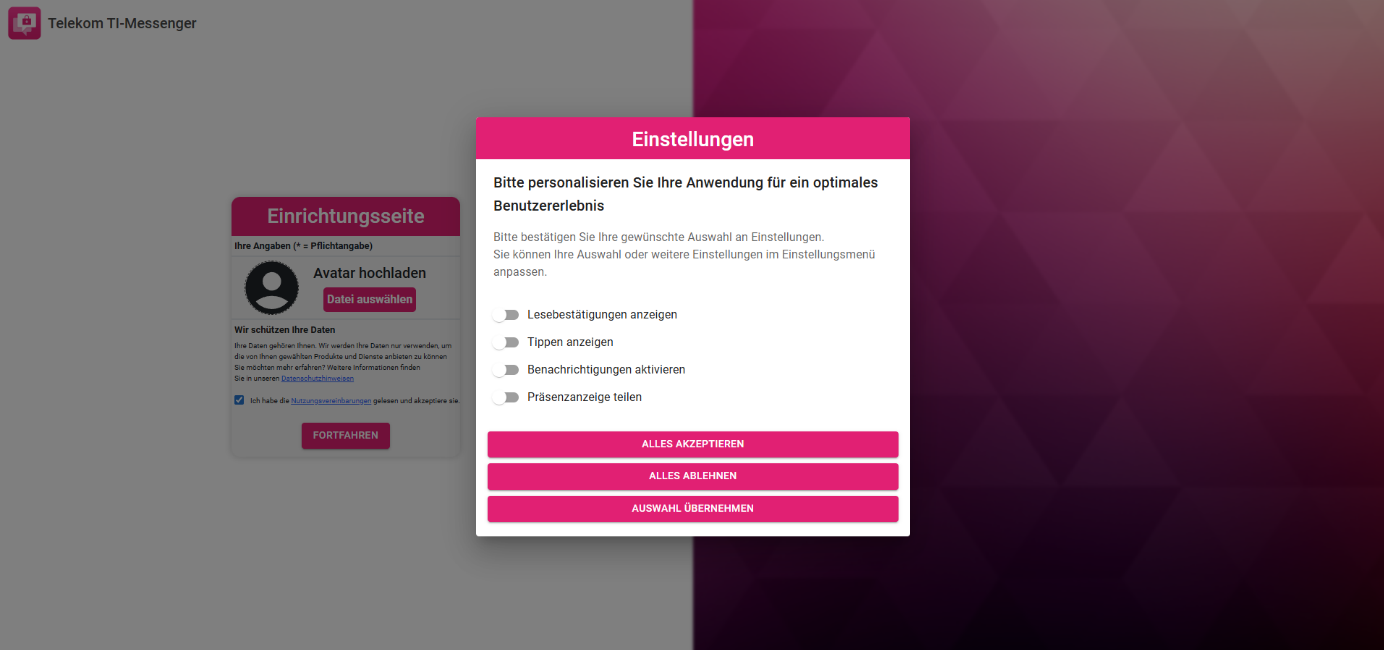 Einstellungsdialog für Nutzerpräferenzen