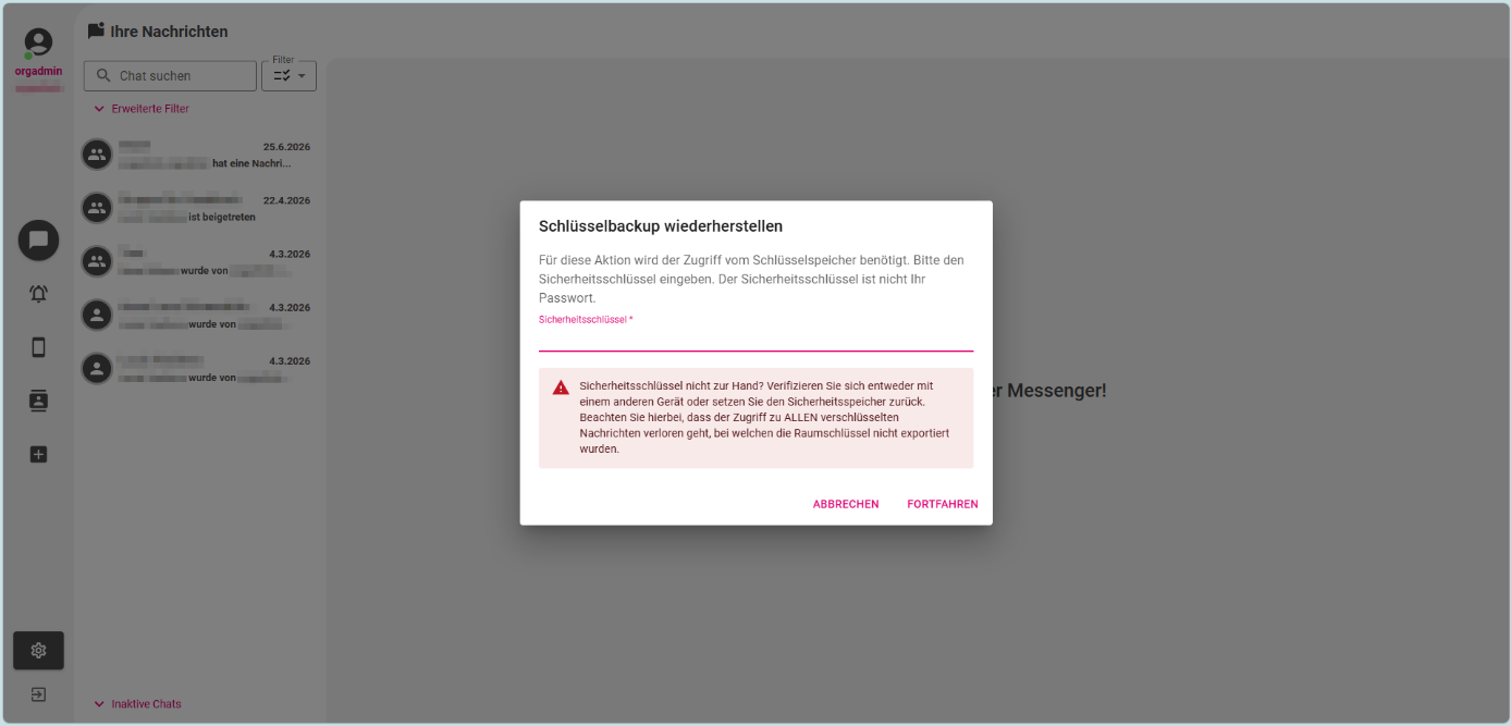 Dialog für die Schlüsseleingabe