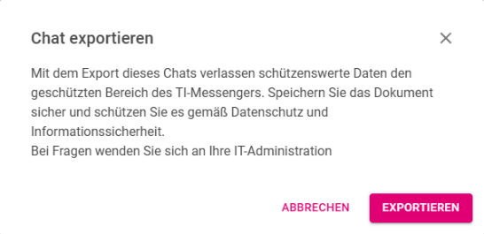 Dialoganzeige Chat exportieren